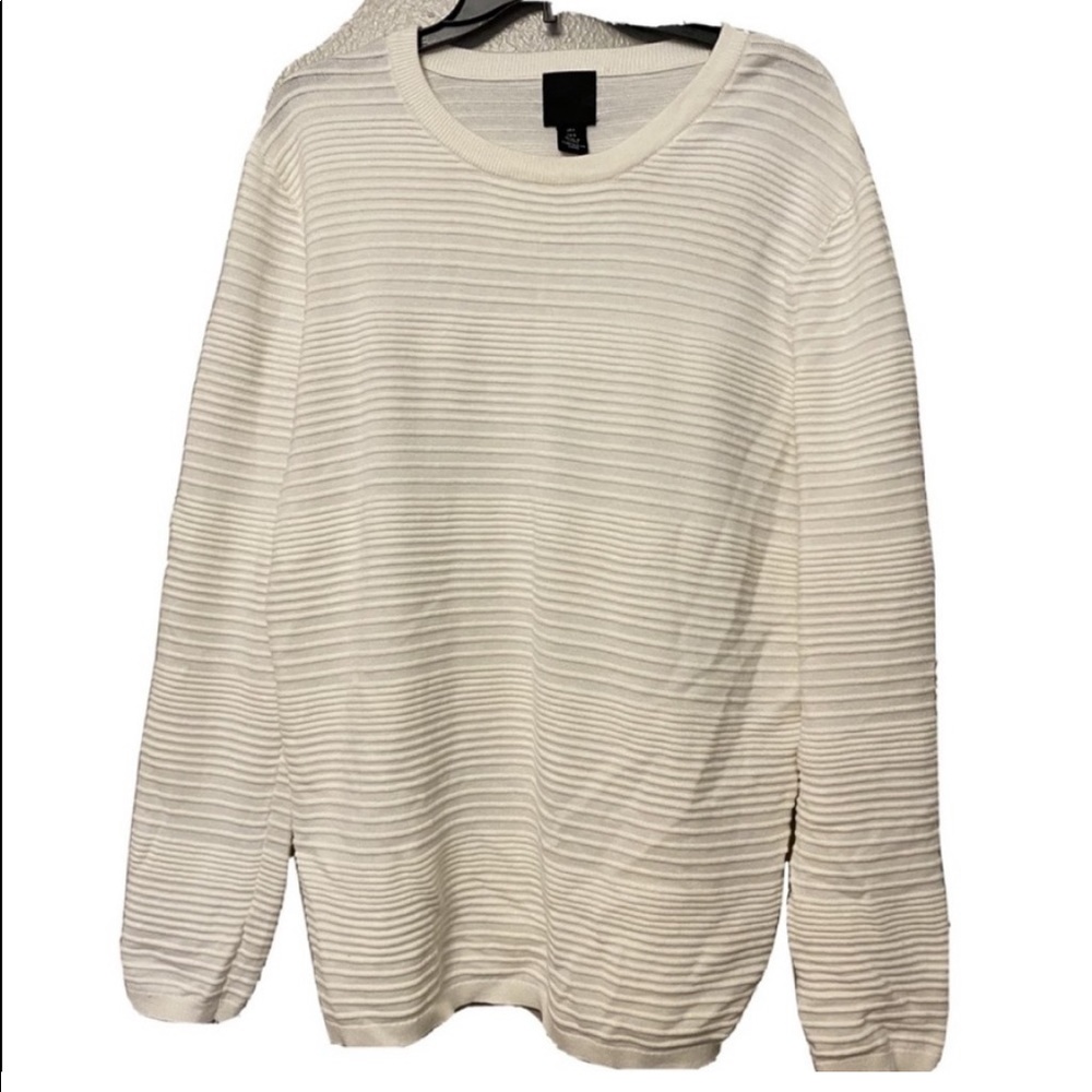 H&M mens ribbed white crewneck long sleeve sweater